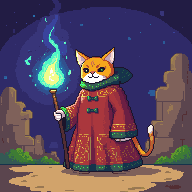 Cat wizard with flowing robes